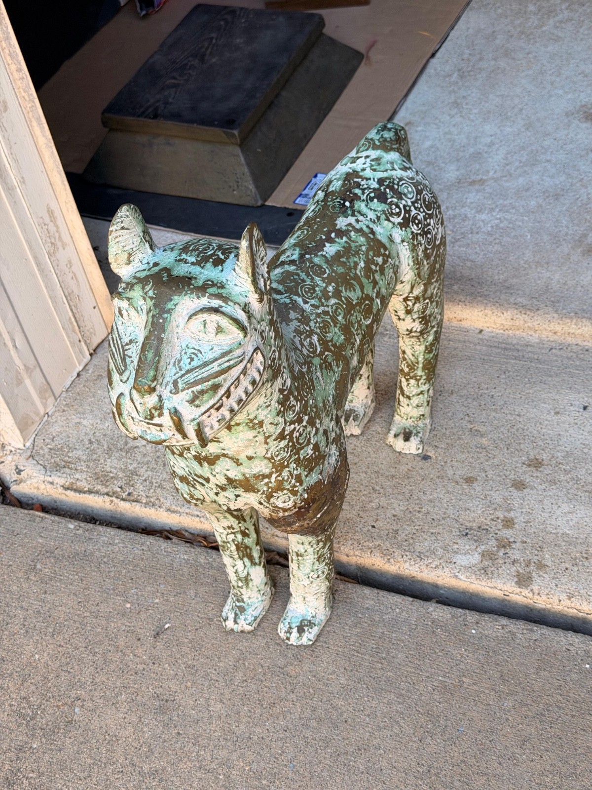 Large Benin Bronze Leopard Statue Vintage African Art Kingdom of Benin 22″
