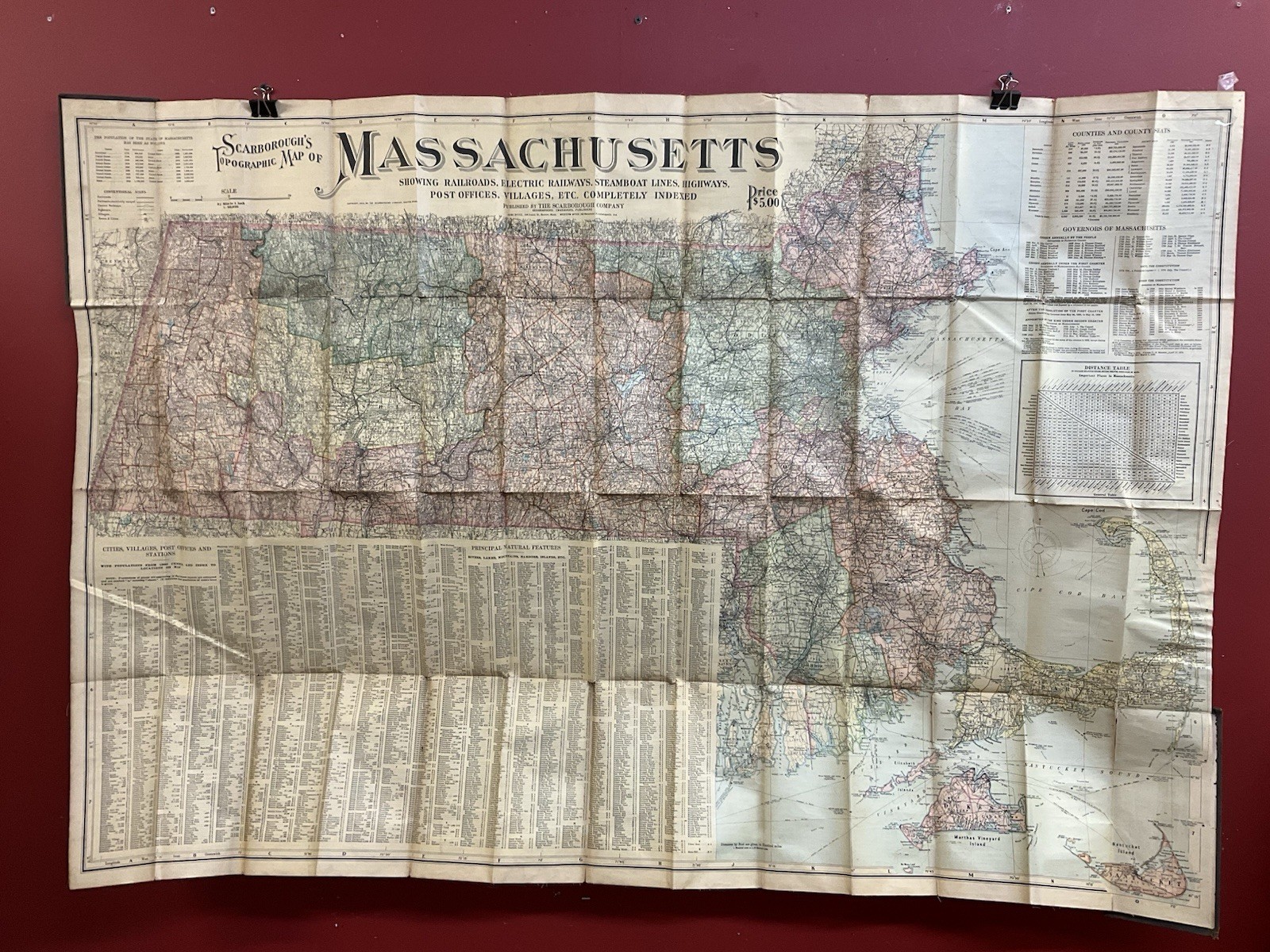 1903 Scarborough Co. Boston Large Foldout Map of Massachusetts ~ Railroads Towns