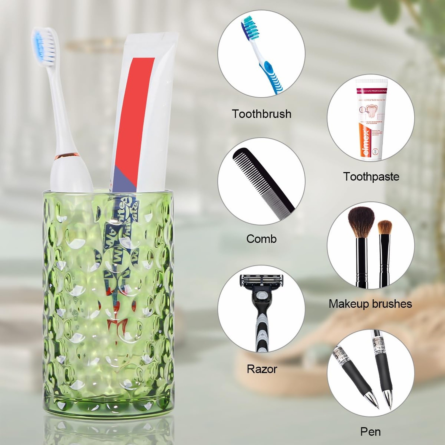 Bathroom Toothbrush Holder Set, 11oz Green Glass Toothbrush Holder and Bathro…