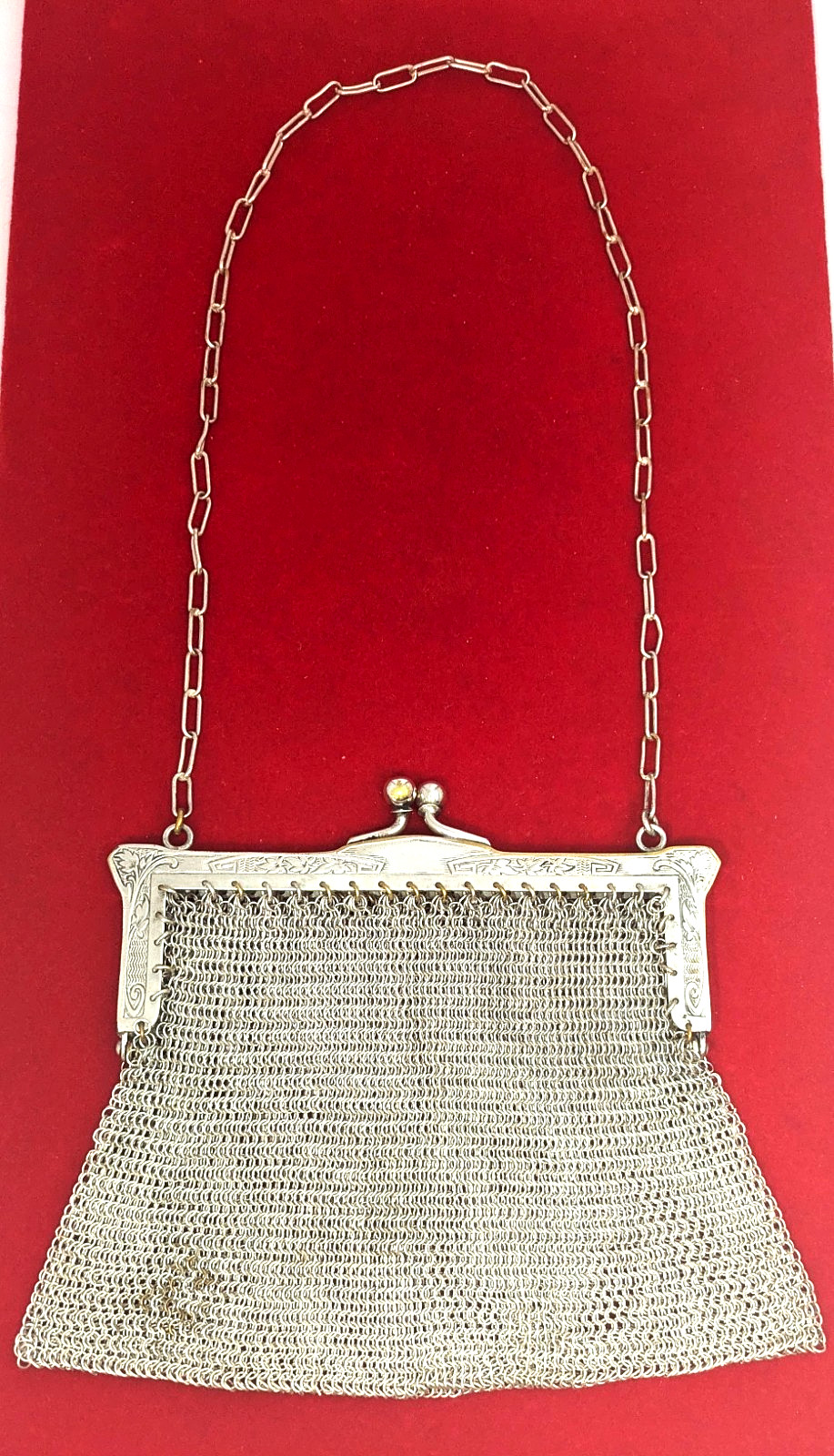 German Silver Mesh Handbag, 5″ by 4-3/4″