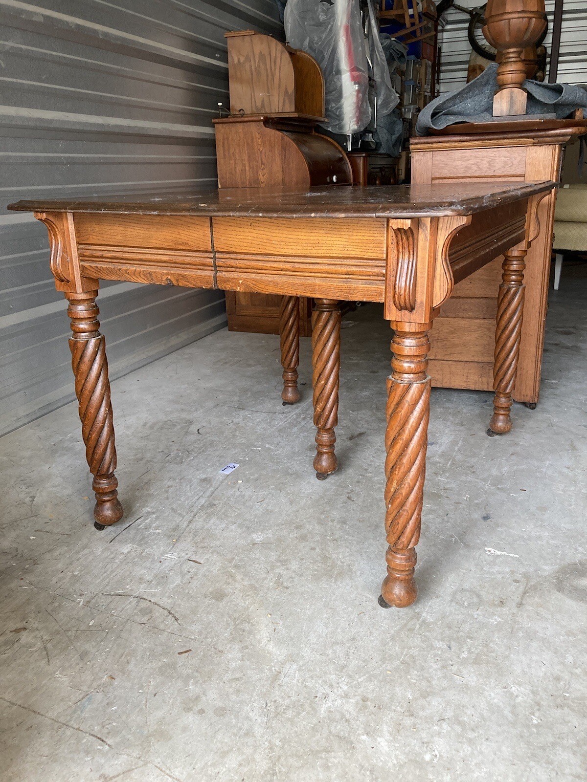Antique Square Kitchen Vintage Farmhouse Oak Table Barley Twist 5 Leg No Leaves
