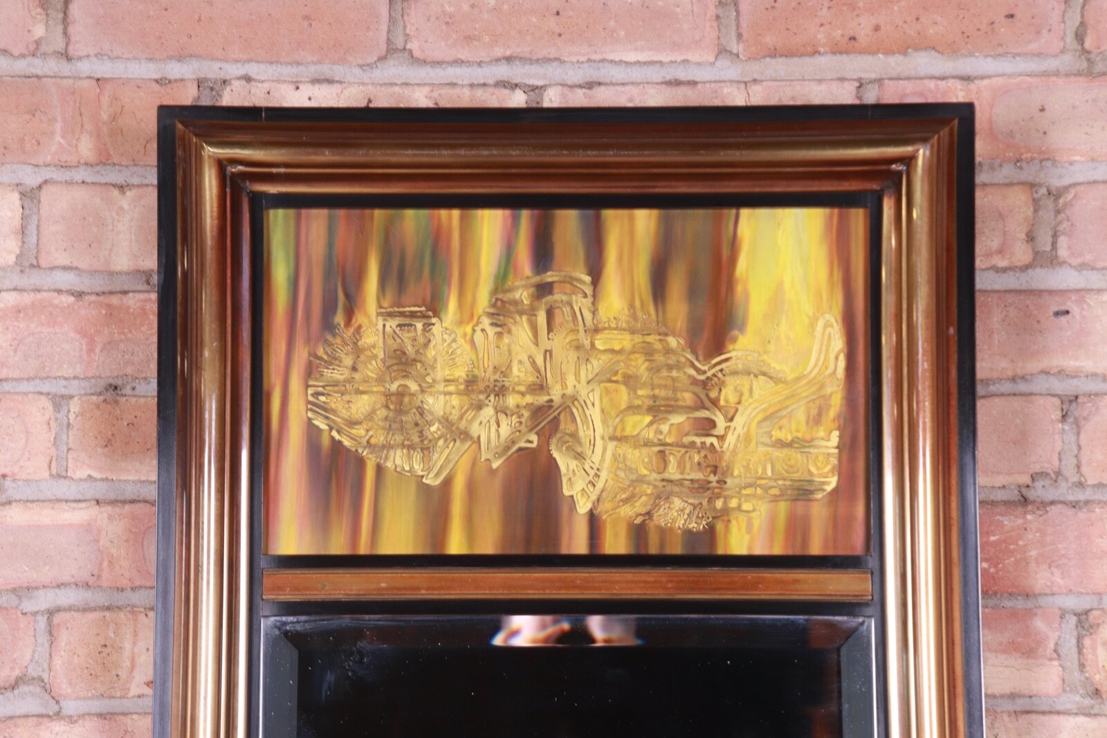 Bernhard Rohne for Mastercraft Acid Etched Brass Chest of Drawers and Wall Mirro