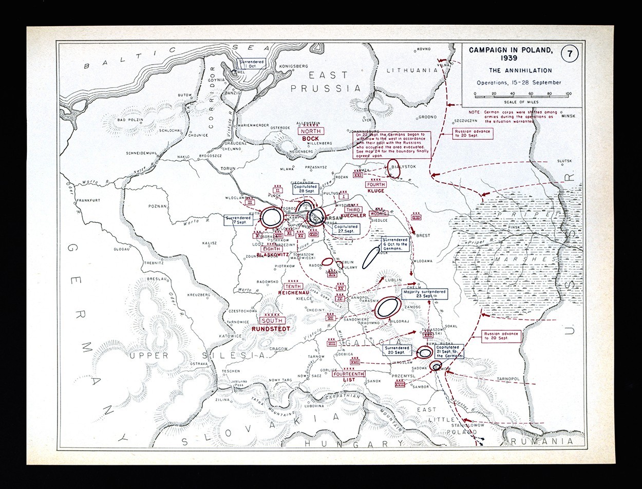 WWII Map 7 Poland Campaign Annihilation Warsaw Surrender Germany Sept 1939 WW2