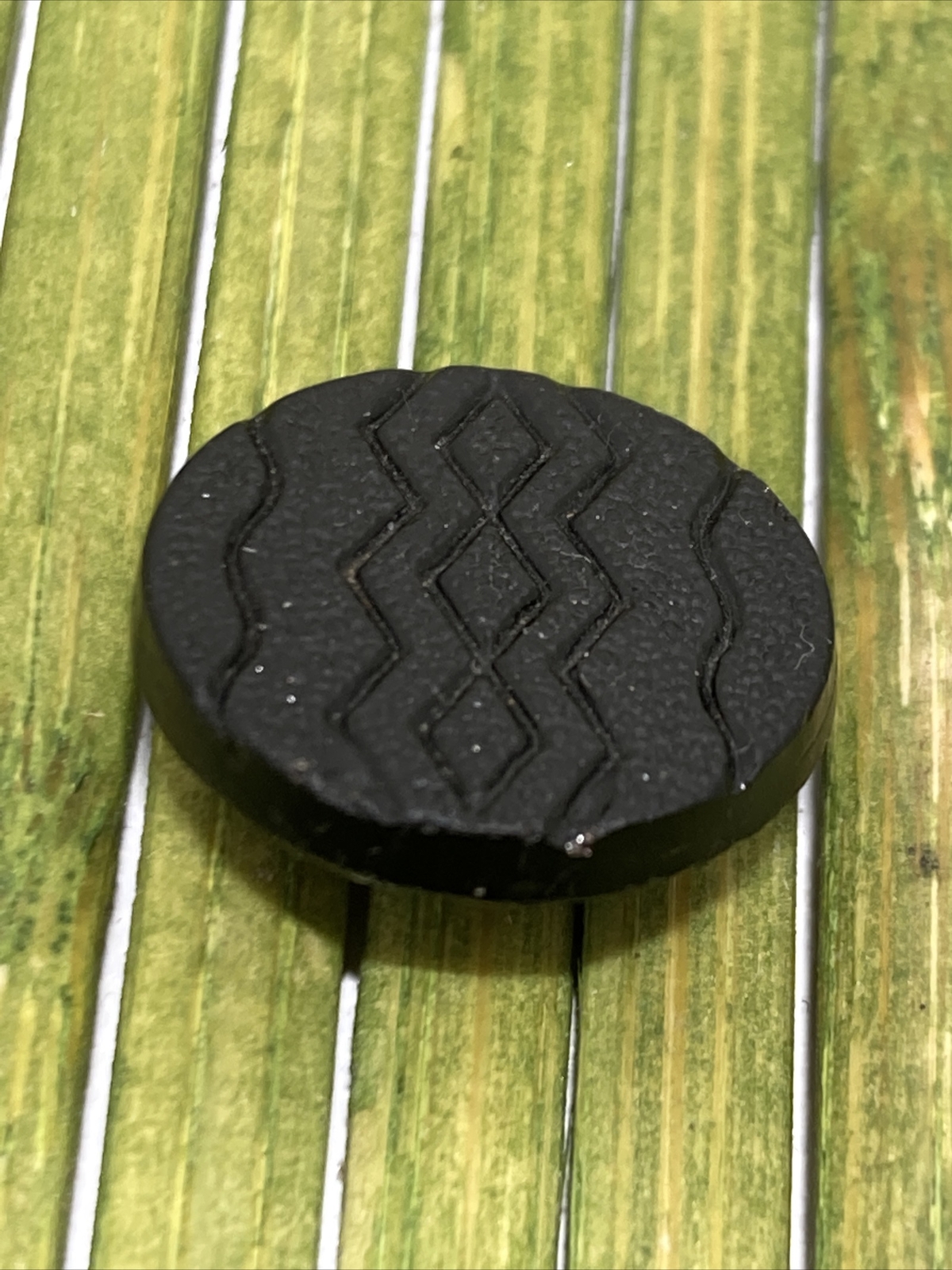 Antique Jet Black Glass Button Flat Face Zig Zag Etched Tunnel Shank 5/8″