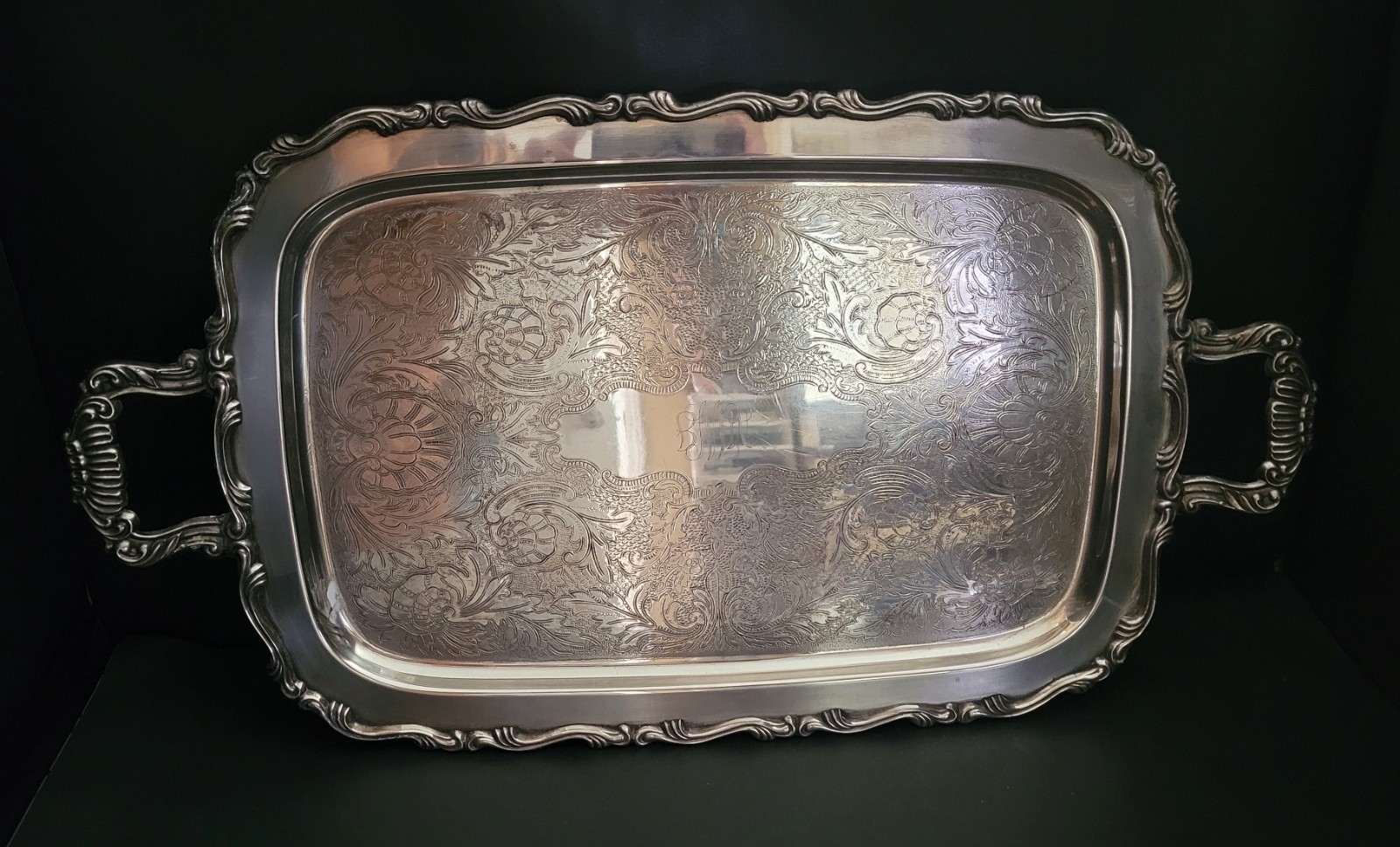 Vintage Oneida Silver Plated Victoria Style Butlers Serving Platter Tray, Ornate