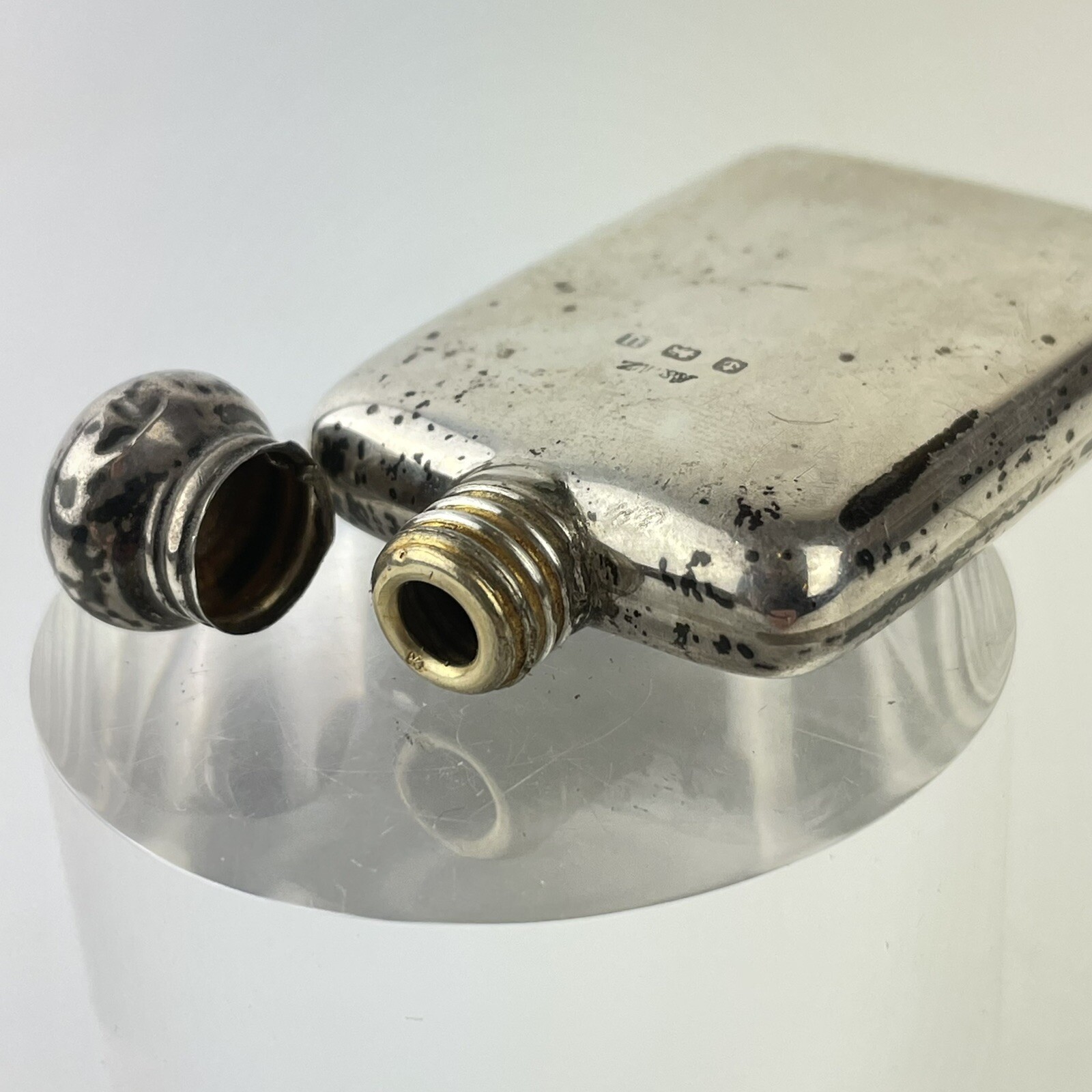 Antique Solid Silver Flask Form Scent Bottle 5.6cm A & J Zimmerman 1919