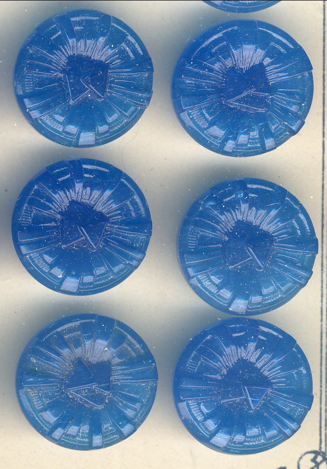 Blue Transparent Geometric Design 6-Czech Glass Buttons .687″ = 1​7.46mm