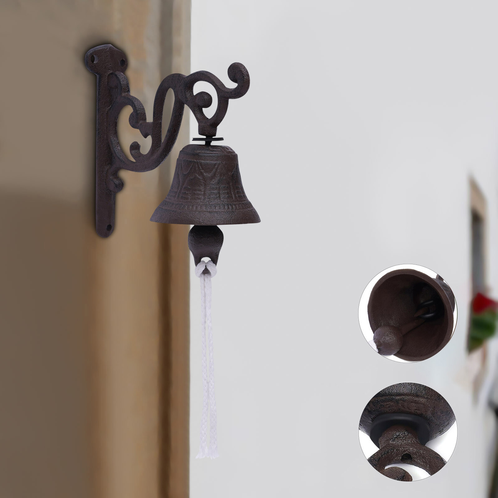 Rustic Wall Art Cast Iron Captains Bell W/Practical Rope Wall Mounted Doorbell