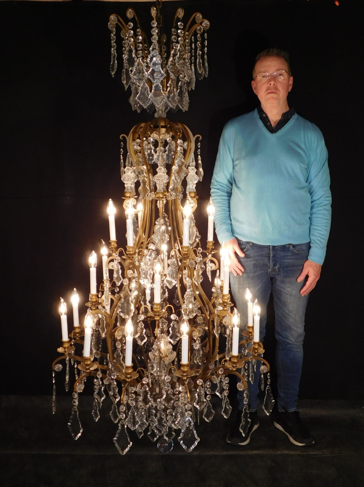 Antique Massive Schonbek Palace of Versailles Brass and Crystal Chandelier