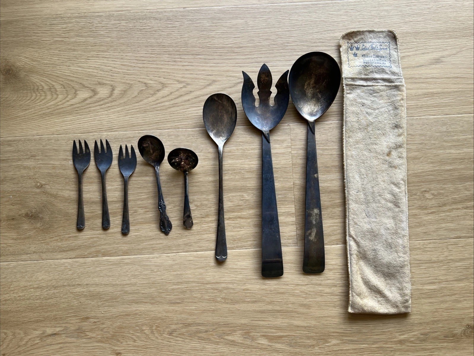 Vintage Salad Fork And Spoon And Other Serving Ware Three Crowns Silversmiths