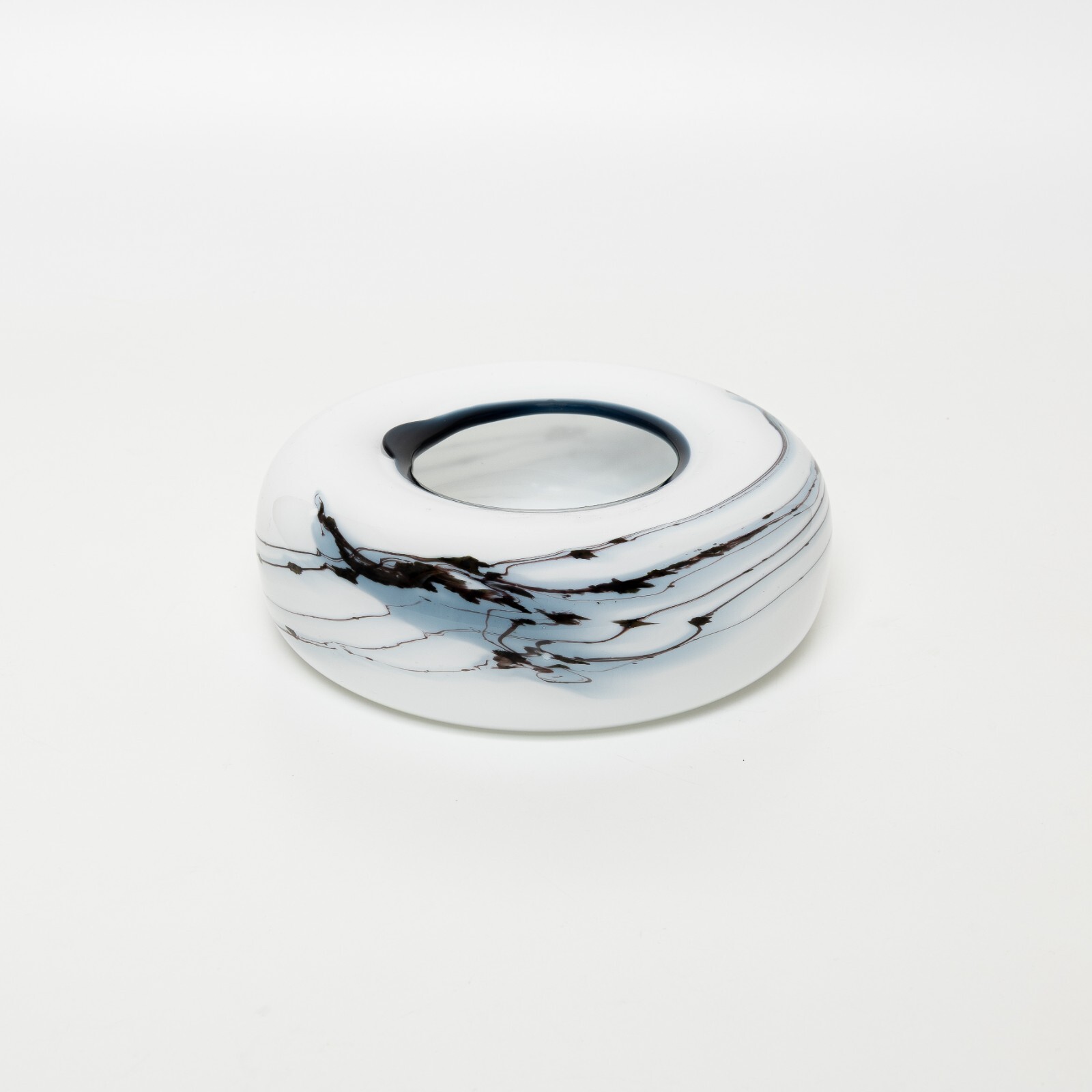 White Opaline Glass Ashtray With Blue Decoration Holmegard Atlantis Michael Bang