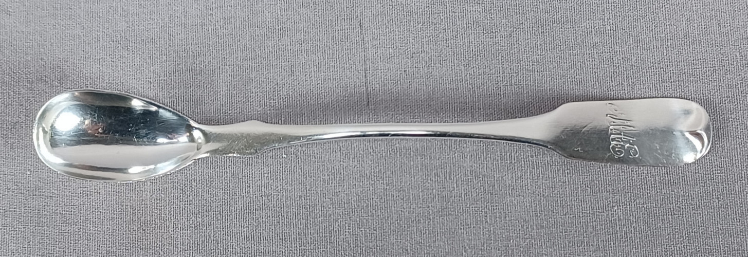 R&W Wilson Philadelphia MAE Monogram Coin Silver Mustard Spoon C.1820-1850s
