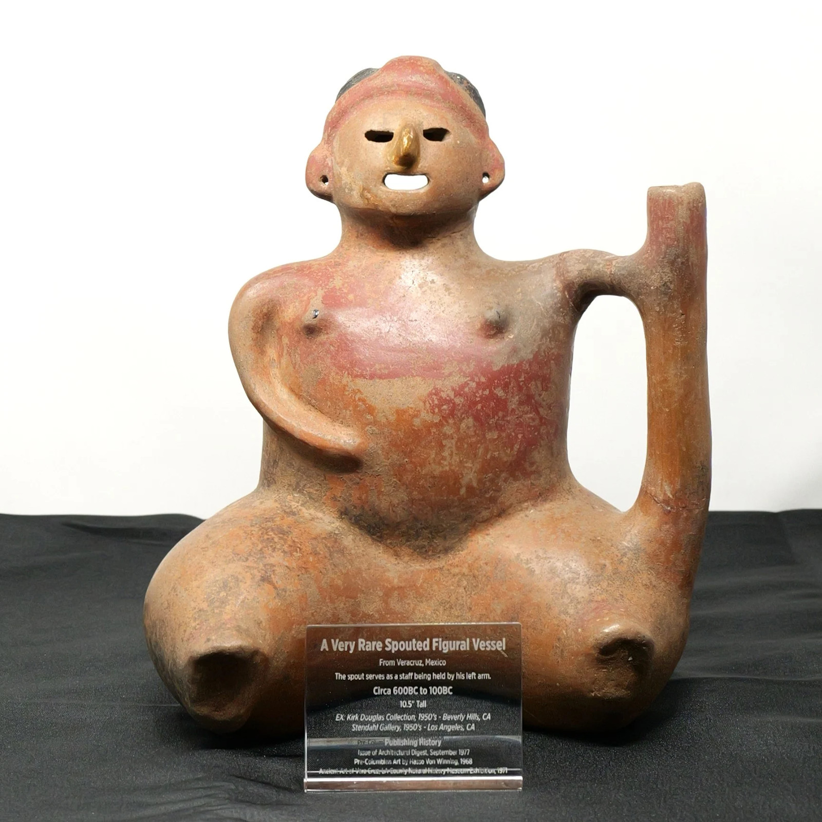 A Very Rare Spouted Figural Vessel from Veracruz, Mexico 600BCto100BC 10.5″ Tall