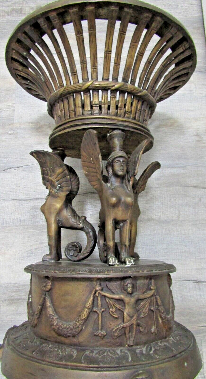 French Empire Style Bronze Jardiniere with Female Griffons and Cherubs 30″ Tall