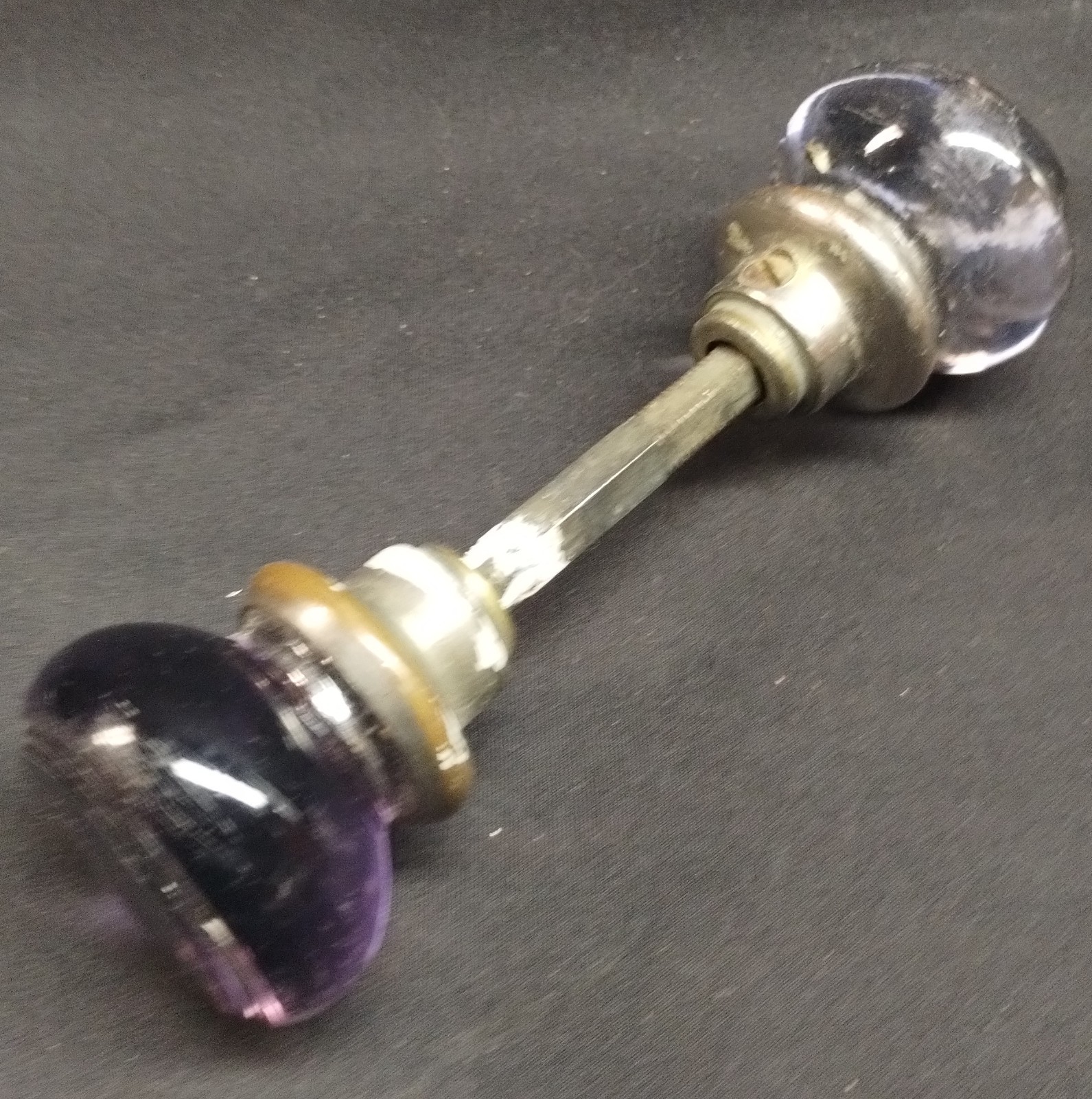 Lovely Antique Glass Door Knob Set That is Turning Amethyst in Color