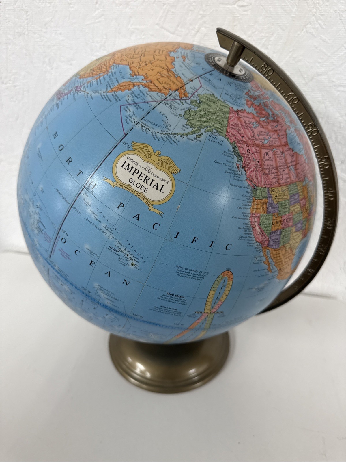 Vintage George F Cram Imperial Globe 12” World Map Metal Base USA Made