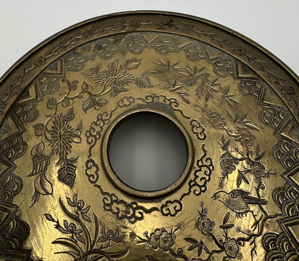 Qing Dynasty Bronze Bombe Censer Tripod Footed Stand Bird & Floral Design
