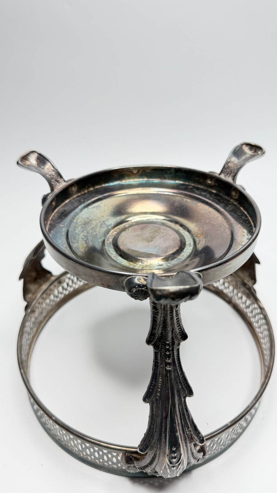 Vintage Silverplate Chafing Dish Warmer Stand Ornate Pierced Filigree Base Only