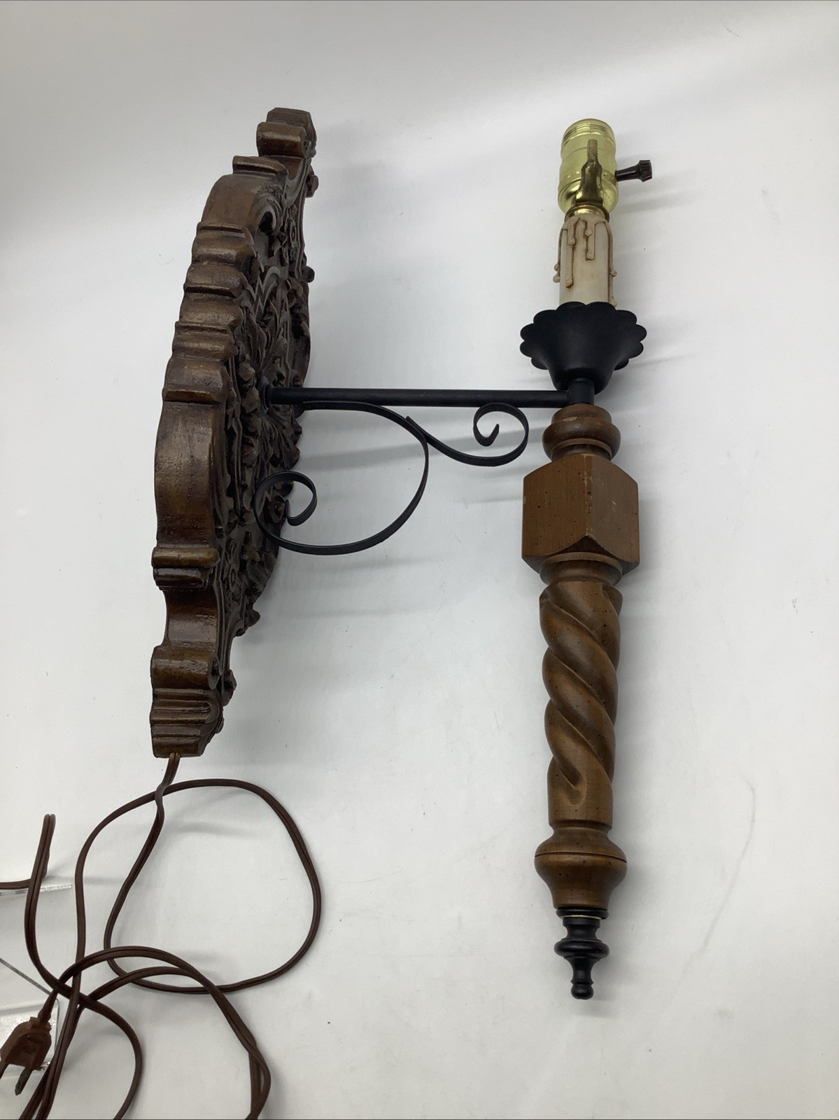 Vintage Rustic Wall Hanging Light Sconce 1960s Western Cowboy Wood Faux Candle