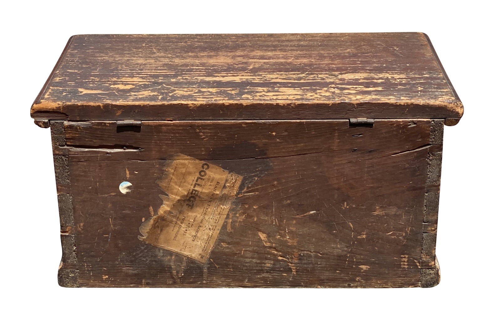 ANTIQUE QUEEN ANNE RED WASH DOCUMENT BOX / STAGECOACH TRUNK