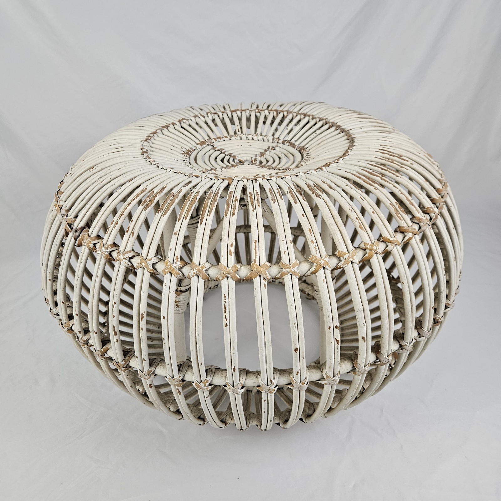 Franco Albini Rattan Ottoman Footstool Retro Boho 1950’s Mid-Century Modern Vtg