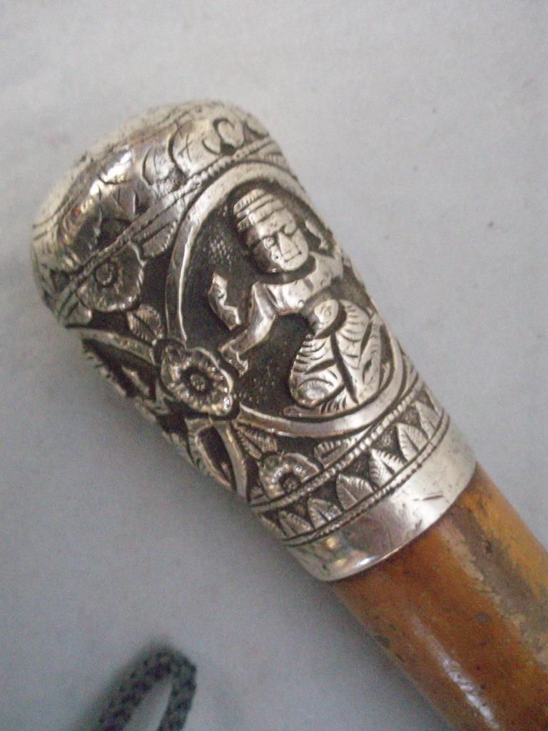 Antique Large Burmese Silver Malacca Walking Stick Cane 34 1/2 “.