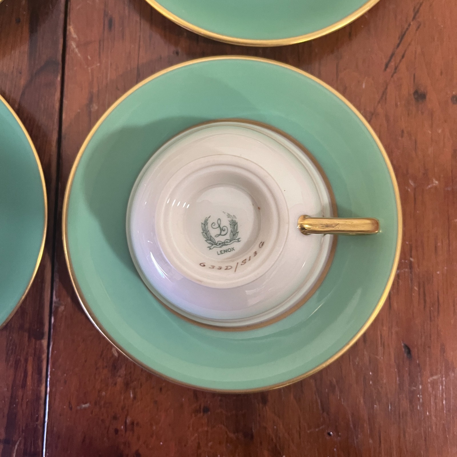 Set 8 Lenox Ovington Teal Gold Trim Demitasse Cup Saucer, Expresso Coffee, RARE!