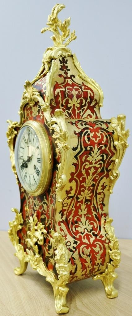 Large Antique French 8 Day Striking Red Shell & Brass Inlaid Boulle Mantle Clock