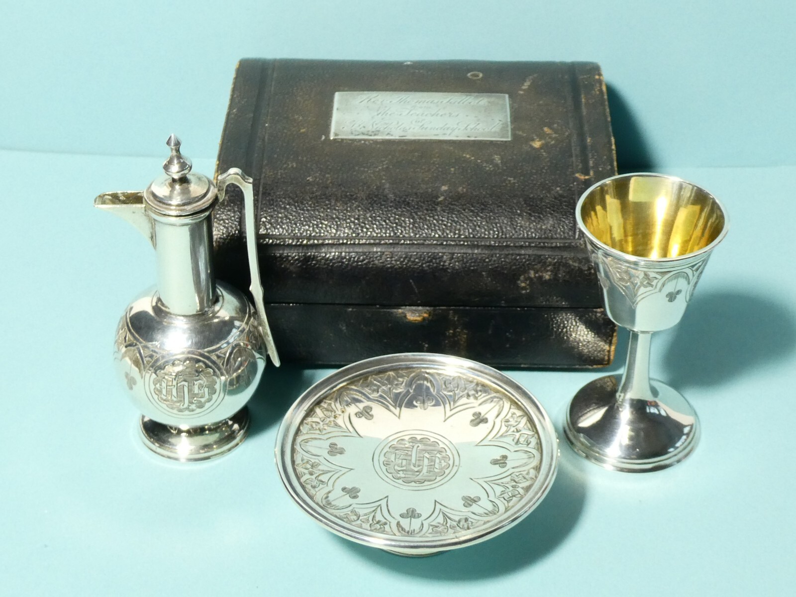 1872 George Unite Silver 3 Piece Travel Communion Set to Rev. Thomas Talbot YORK