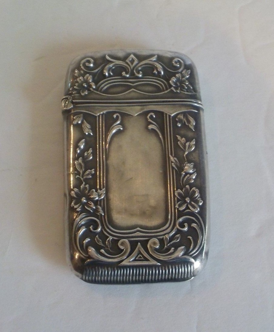 WONDERFUL ANTIQUE ART NOUVEAU STERLING SILVER MATCH SAFE / VESTA CASE
