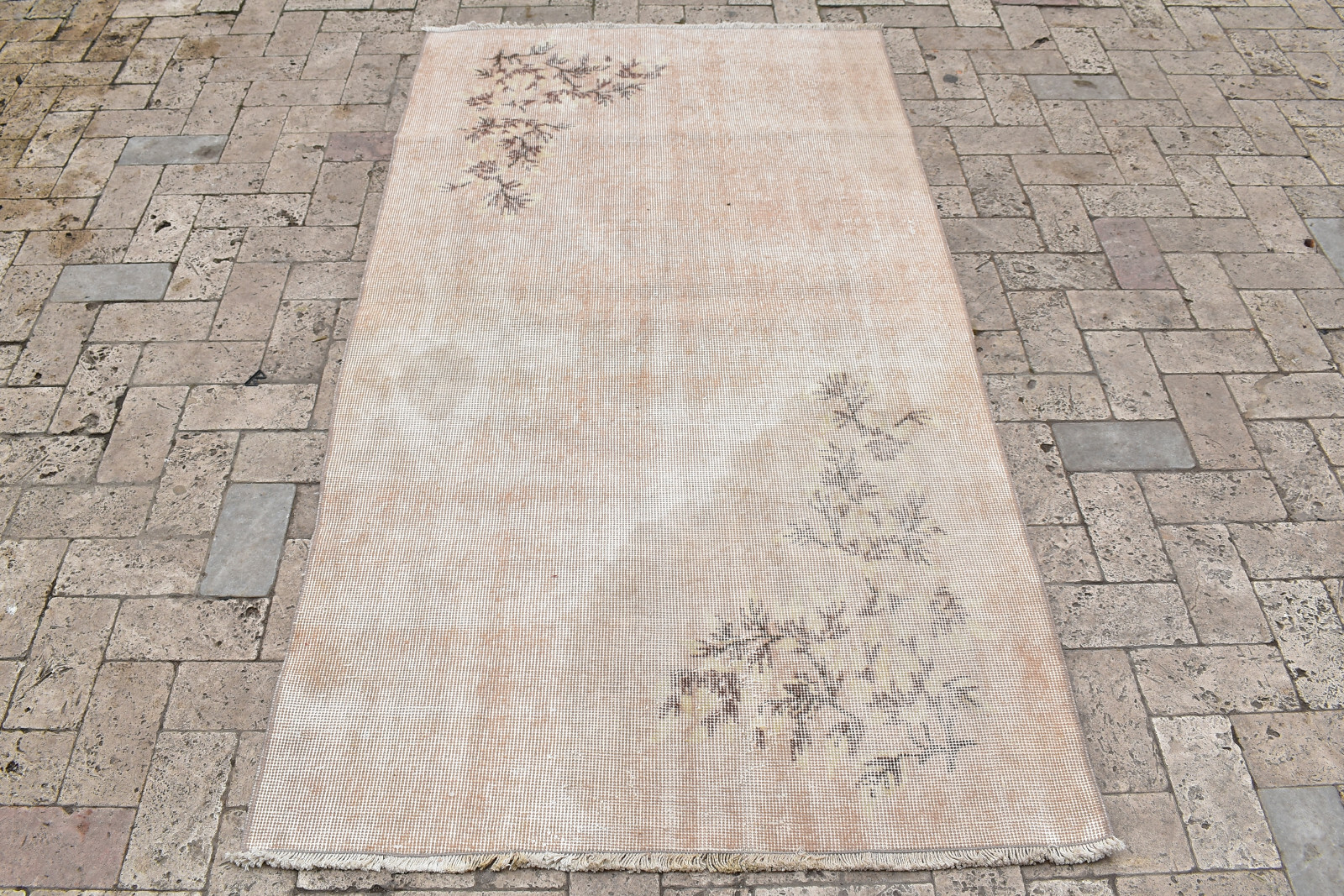 Turkish Rug 3×6 Vintage Light Color Floral Oushak Vintage Boho Rug 100x186cm