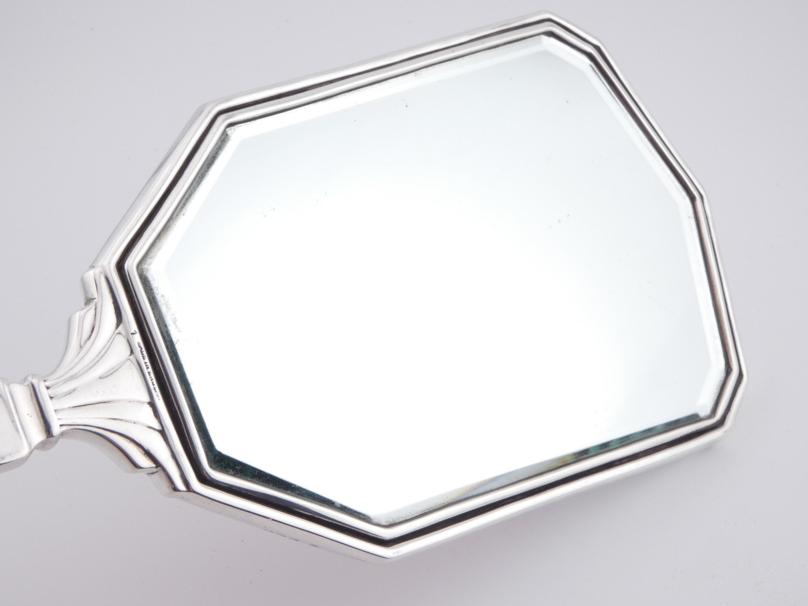 STUNNING ART DECO SOLID STERLING SILVER GUILLOCHE ENAMEL BUTTERFLY HAND MIRROR