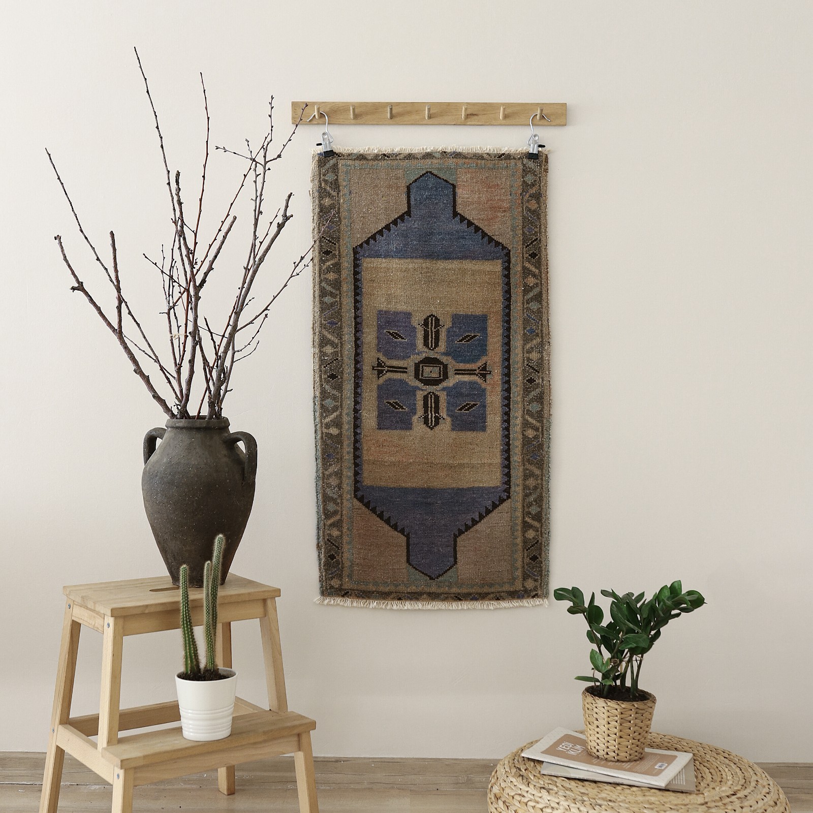Vintage Turkish Oushak Rug Handmade Wool Door Mat Tribal Geometric 2×3 ft