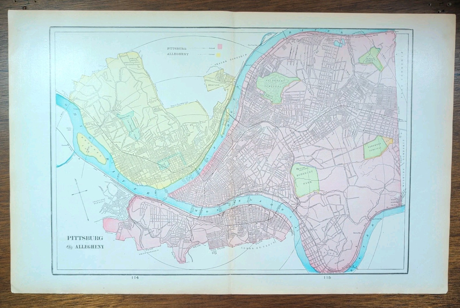 Vintage 1902 PITTSBURGH PA Map 22″x14″ ~ Old Antique Original POINT BREEZE