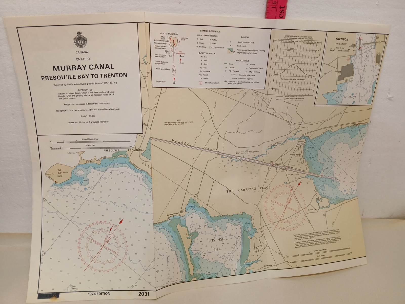 1974 CHS Nautical Chart 2031 Murray Canal Presqu’ile Bay Trenton Ontario