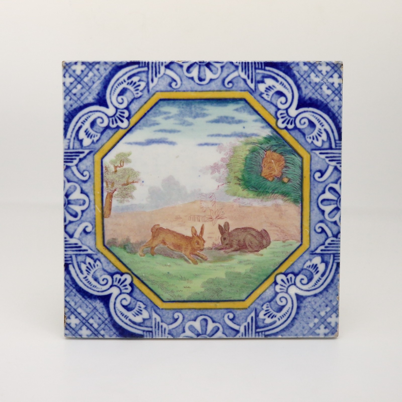 Victorian Tile Polychrome Rabbits Dutch Border Minton Hollins C1880