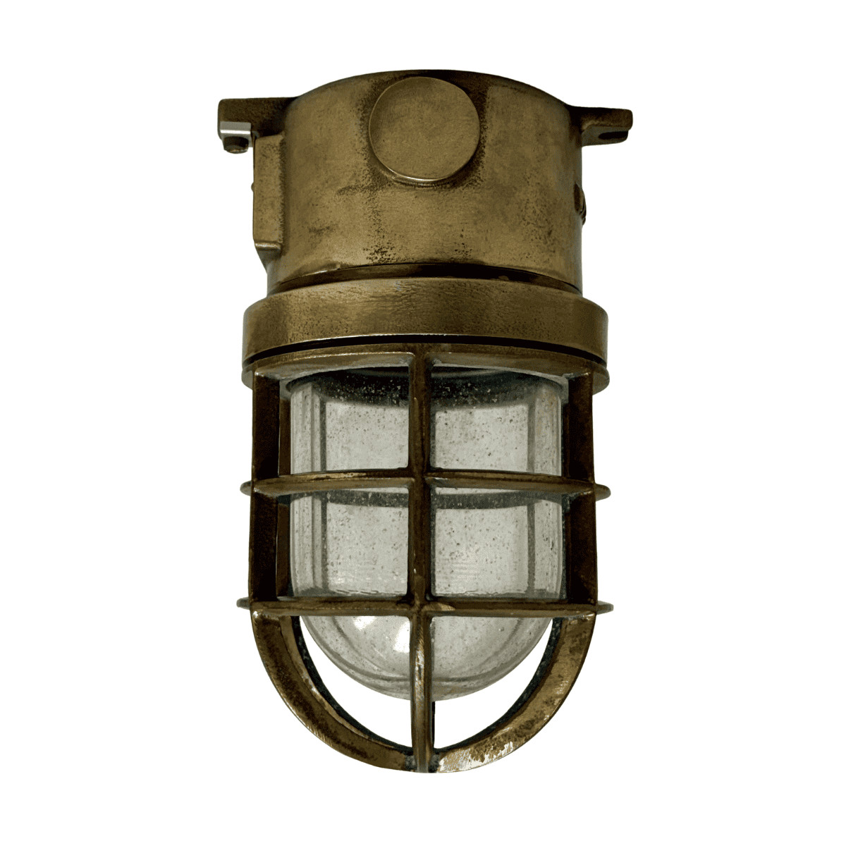 Vintage WISKA Brass Ceiling Light Marine Bulkhead Light Caged Nautical Lamp