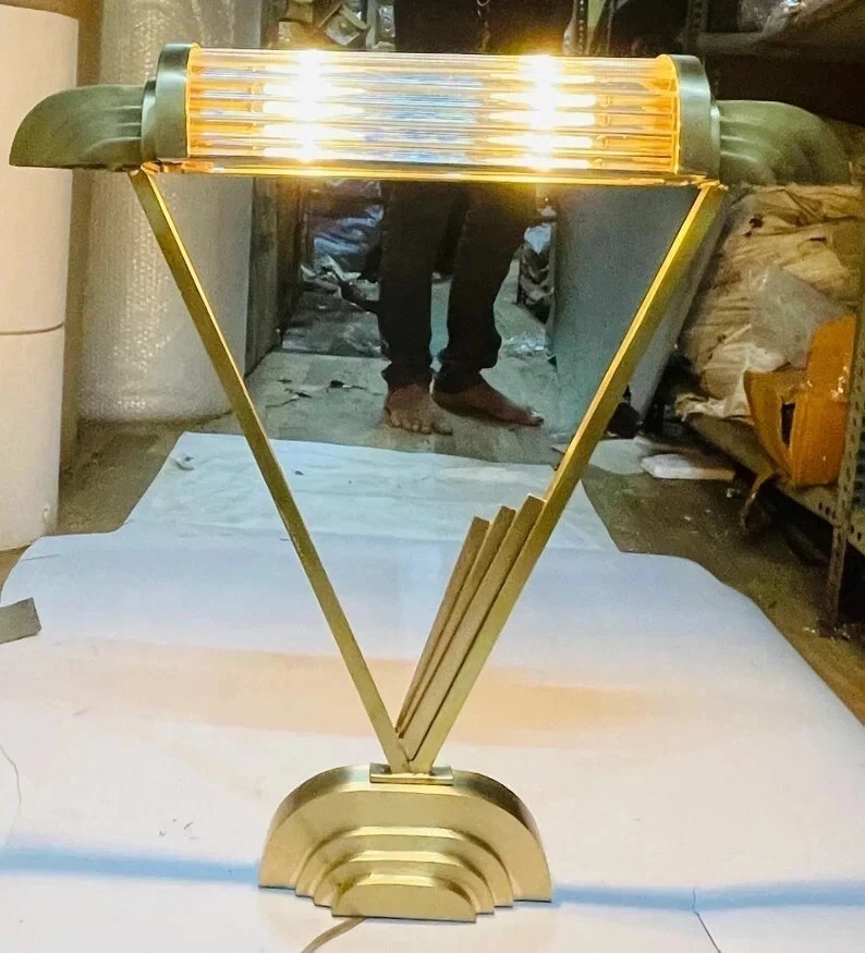 Radiant Vintage Style Art Deco Home Design Brass Table Lamp with Glass Rod