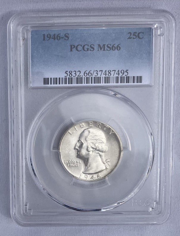 1946-S Washington Silver Quarter Uncirculated MS66 Certified by PCGS