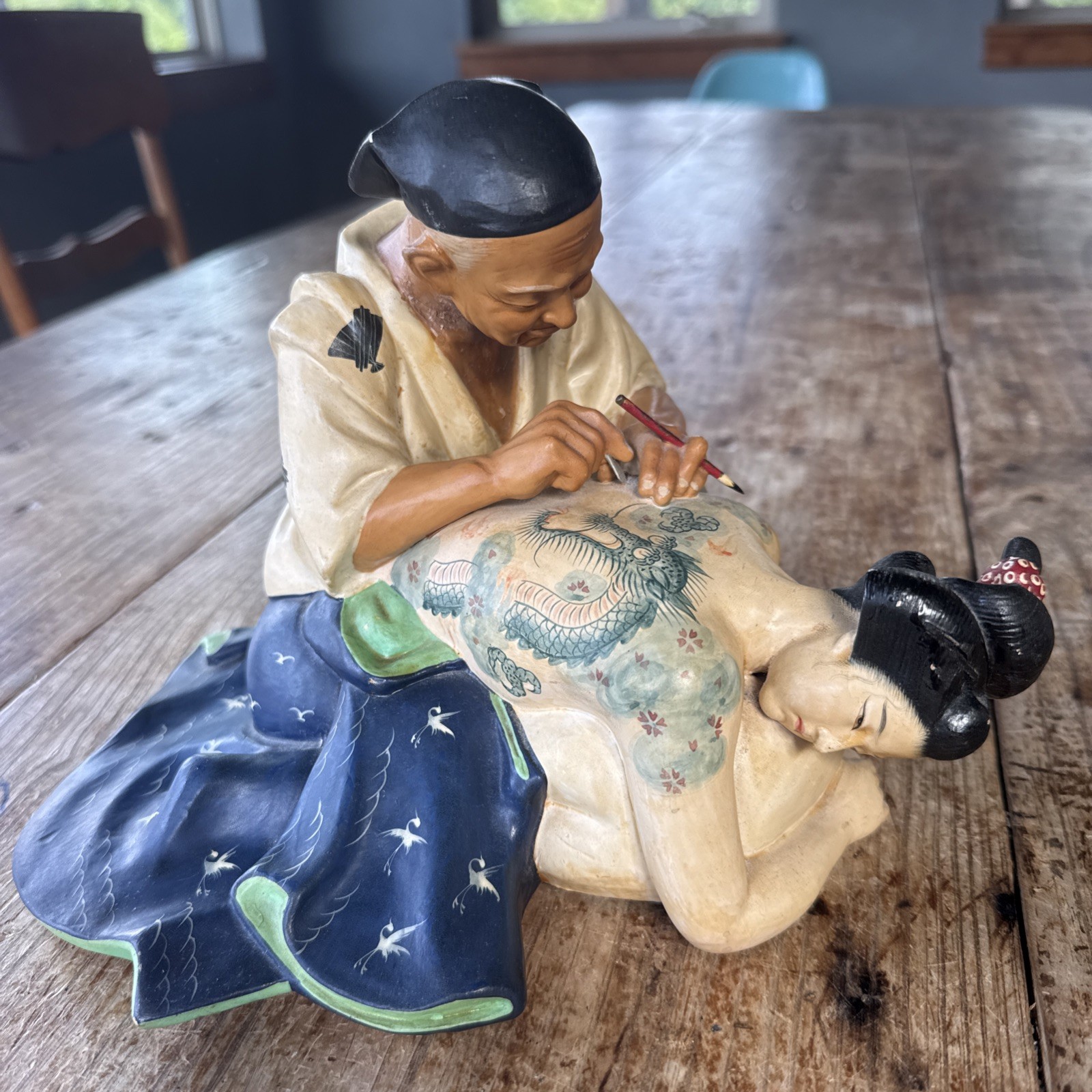 Rare Vintage Japanese Urasaki Hakata Doll, Japanese Geisha & Tattoo Artist