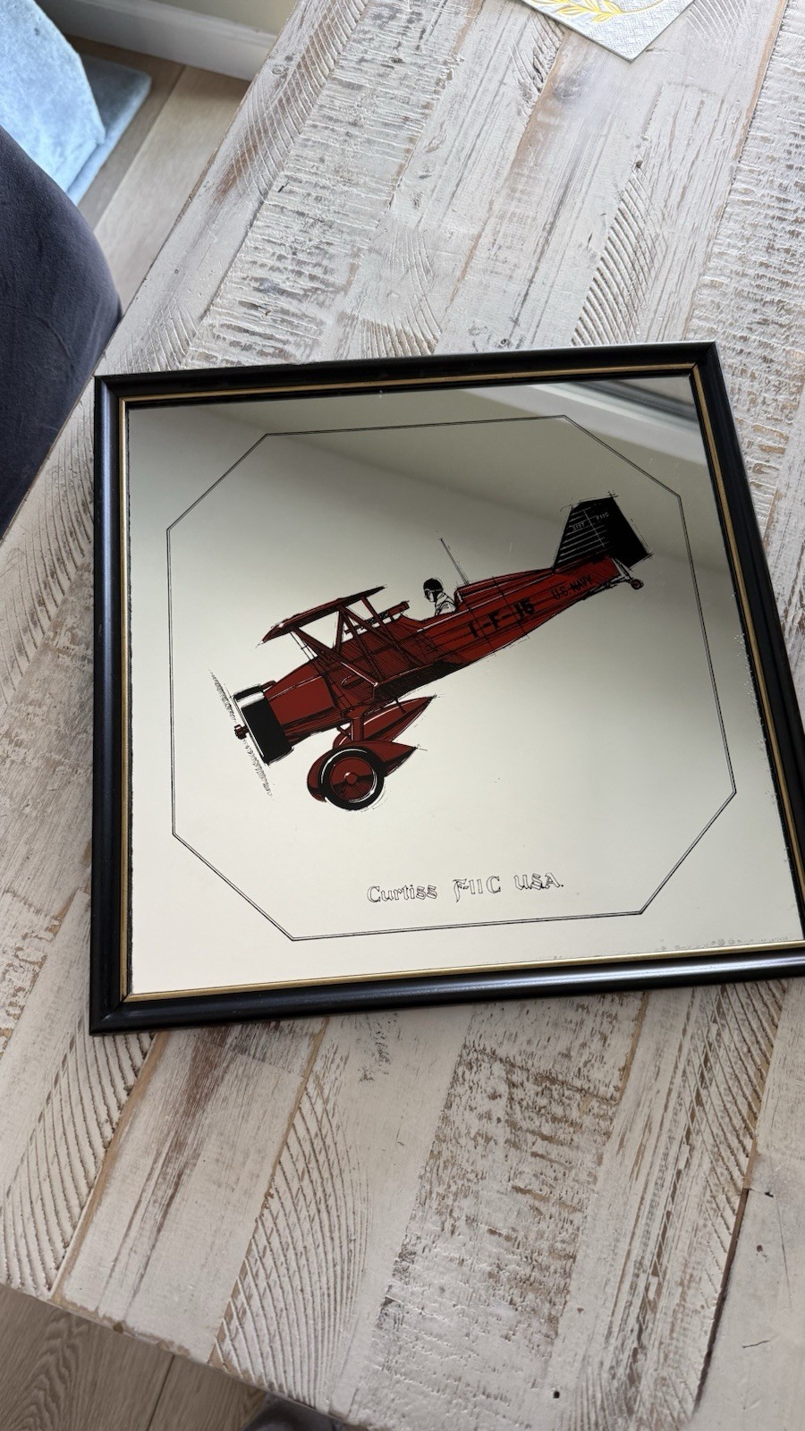 Vintage Hoyne Mirro Scene Antique Airplanes 12”x12″ Glass Mirror wall handing