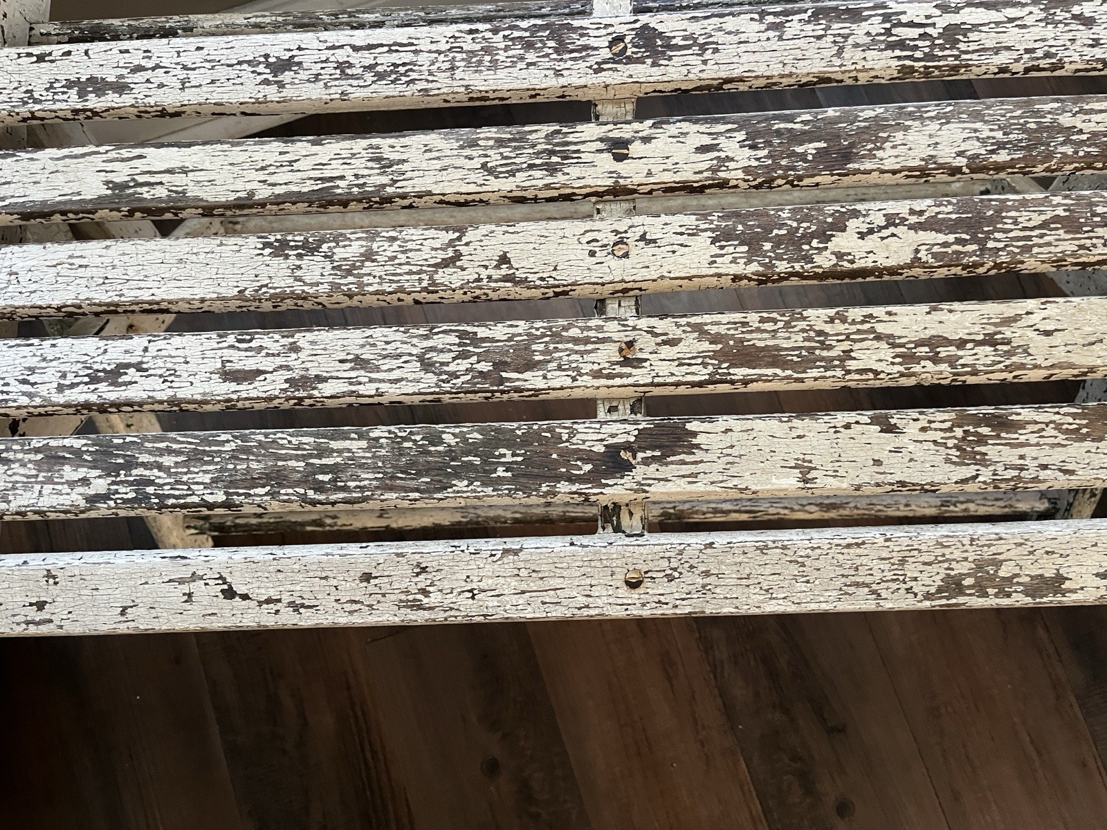 Antique Folding Wood Bench Rustic White Slatted Garden Patio Seat 42”