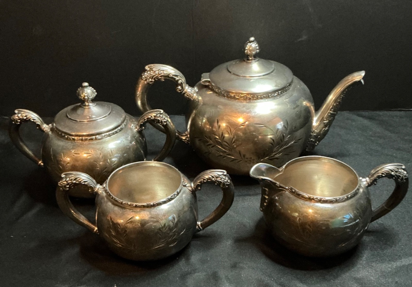 Victorian Imperial Silver Quadruple Plated 4 Pc Ornate Formal Tea Set