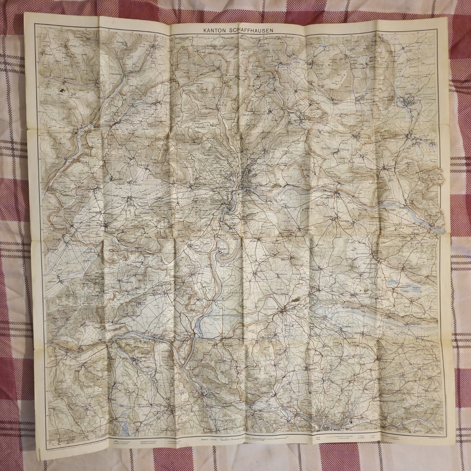 Vintage 1946 Map of the Canton of Schaffhausen, Switzerland, adverts On Reverse