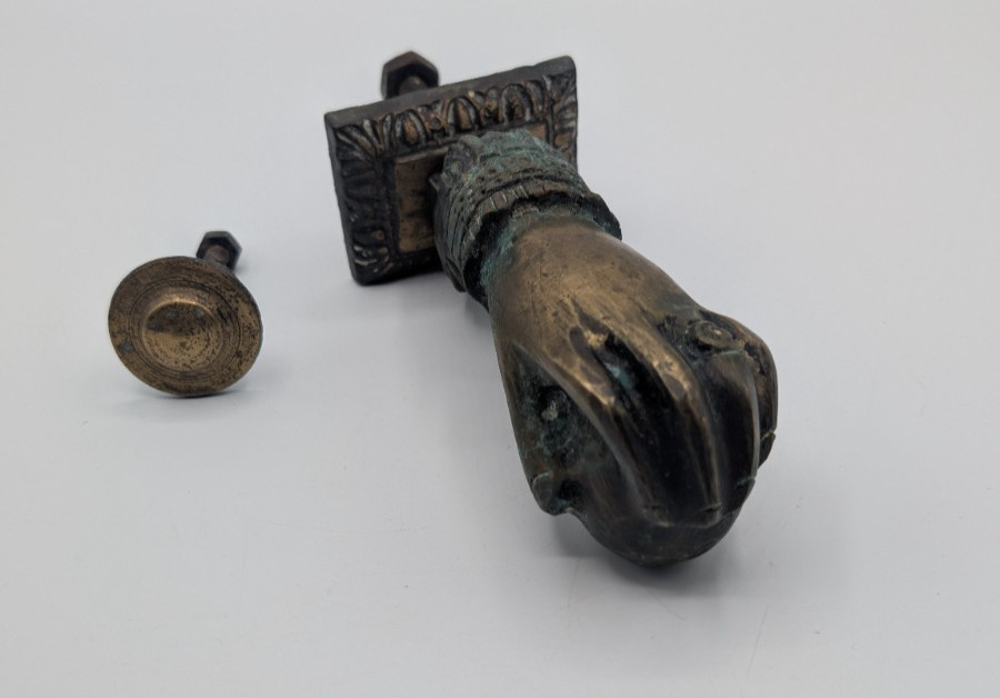 Vintage brass hand form door knocker 15cm
