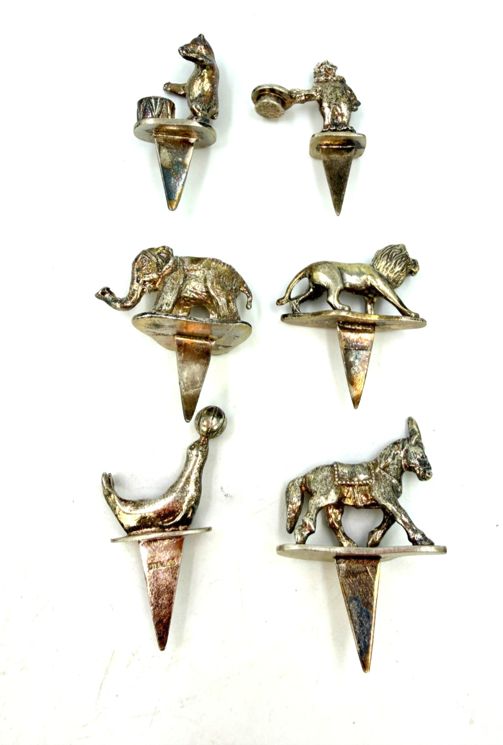 Vintage Sterling Silver Circus Animal Candle Holders Cake Pick Set 6 Piece