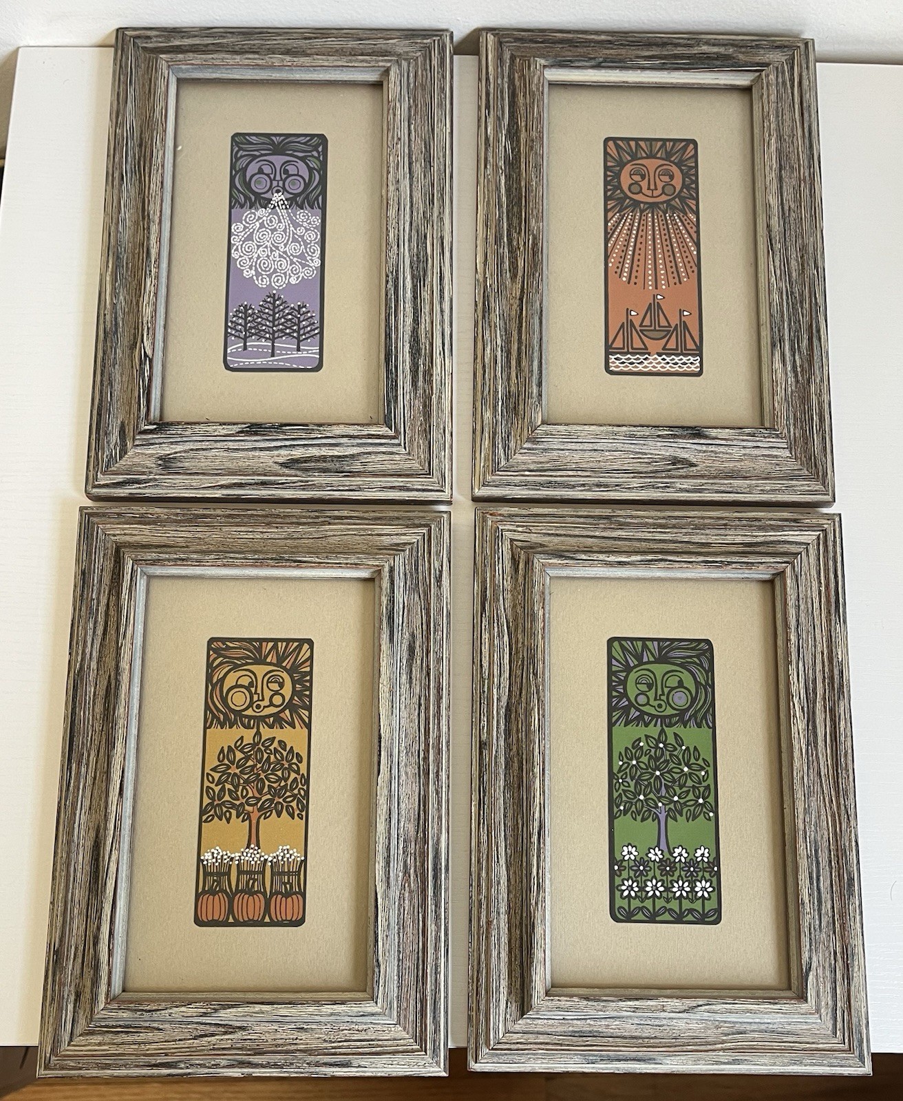 Vintage The Four Seasons Wall Hangings MCM Framed Art