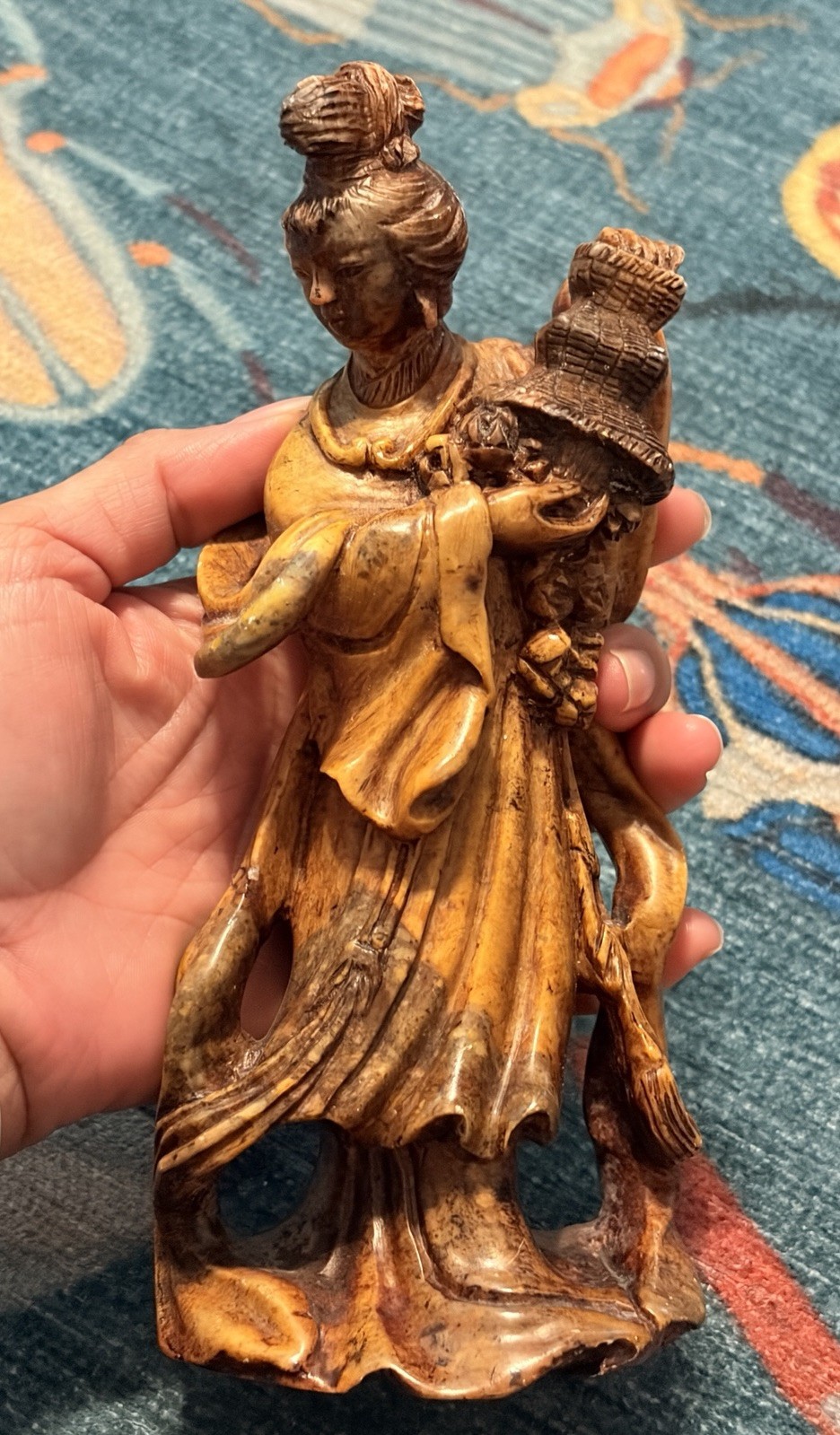Chinese Soapstone Figure of Guanyin or Lan Caihe 7.5”x3”