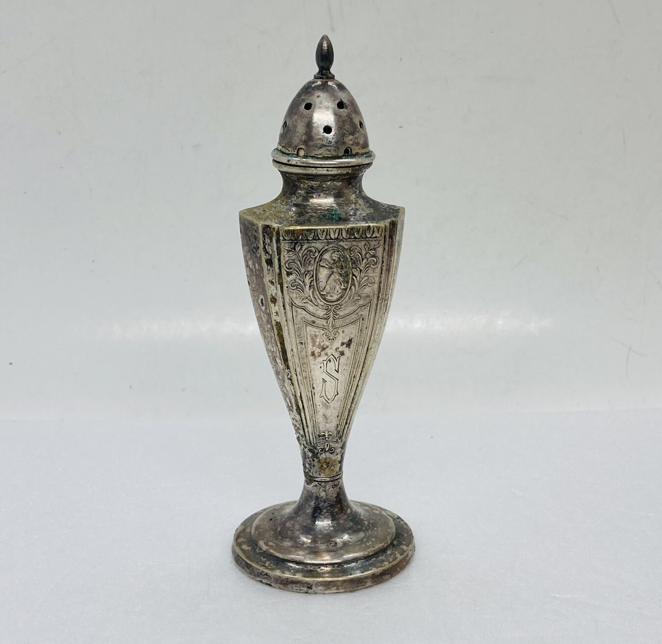 Antique 1940s Silver Plated Salt Pepper Shaker Ornate Floral Design Art Decor 22