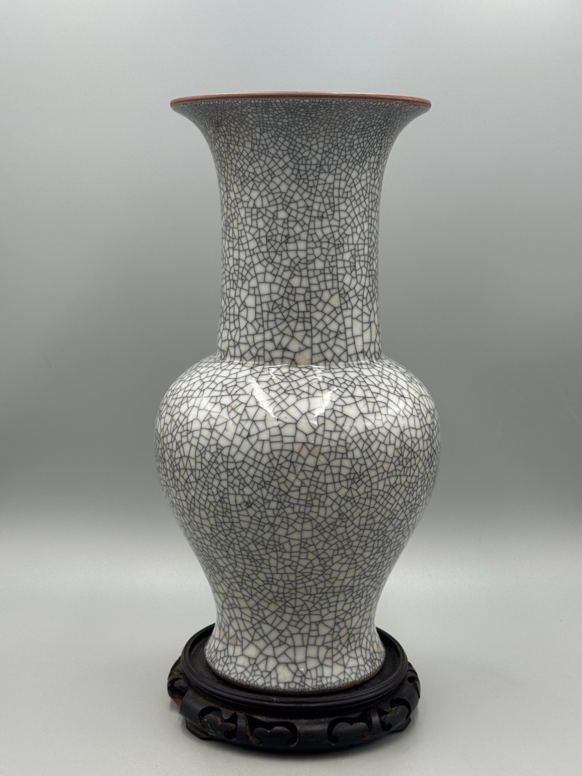 Antique 19th c. Chinese Late Qing Ge Glaze Phoenix Tail Vase, Qianlong Mark 33cm